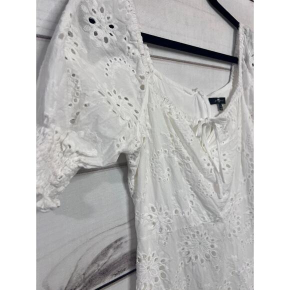 7 FOR ALL MANKIND EYELET PUFF SLEEVES WHITE SUMMER MINI DRESS SIZE SM - Picture 2 of 4
